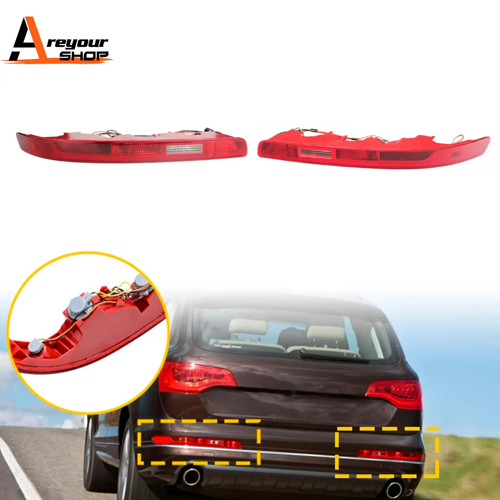 

Left&Right Rear Bumper Reflector Tail Light Lamp Red Lens for Audi Q7 2007 2008 2009 2010 2011 2012 2013 2014 2015