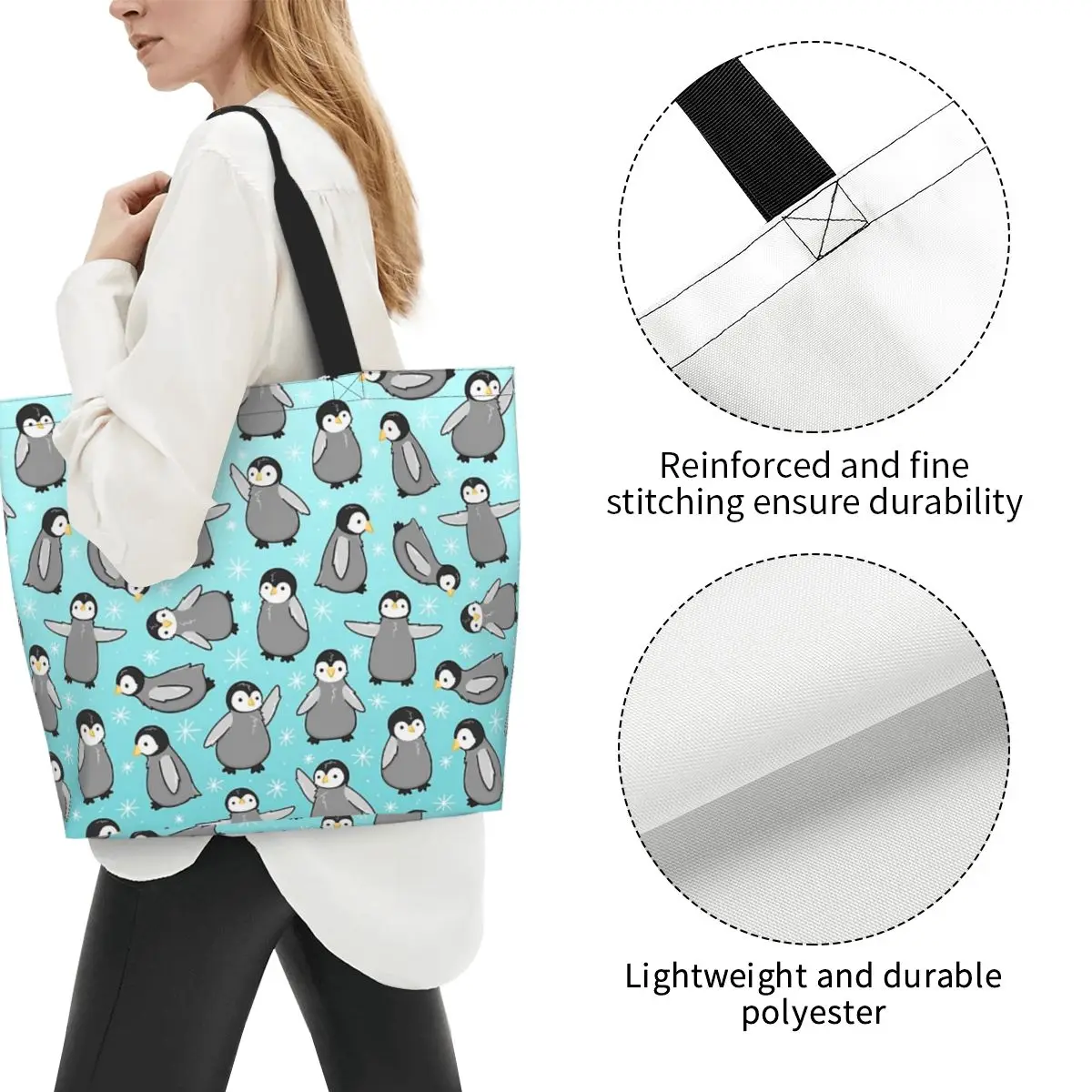 Penguin Chicks Shopping Tote Bag Canvas Large Capacity Shoulder Bags Shopper Grocery Handbag for Women