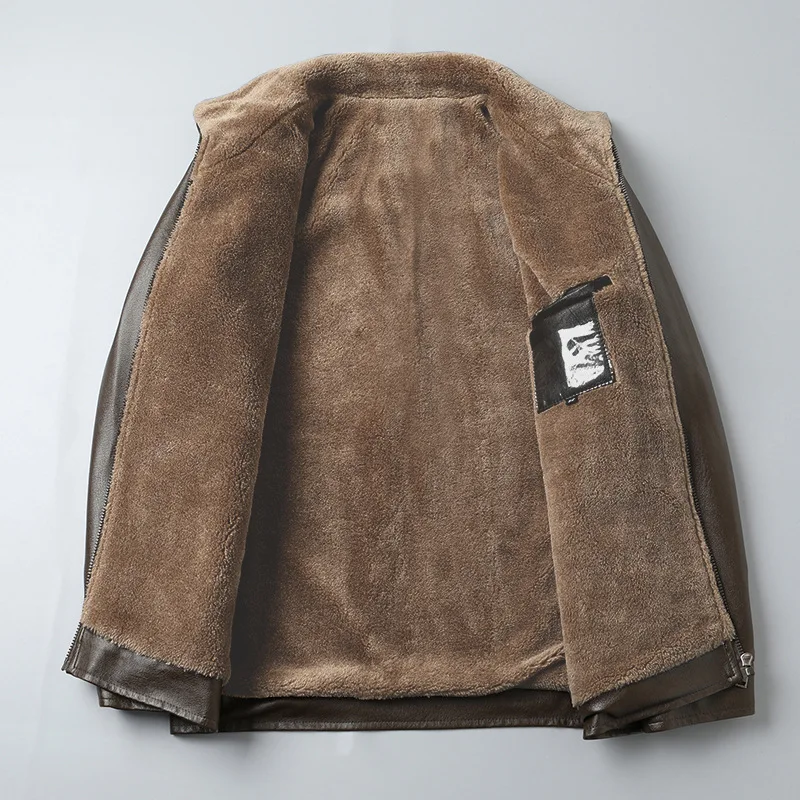Spot Winter Velvet Thickened Leather Jacket Men's Fur Integrated Stand Collar Men's Casual Leather Foreign Trade