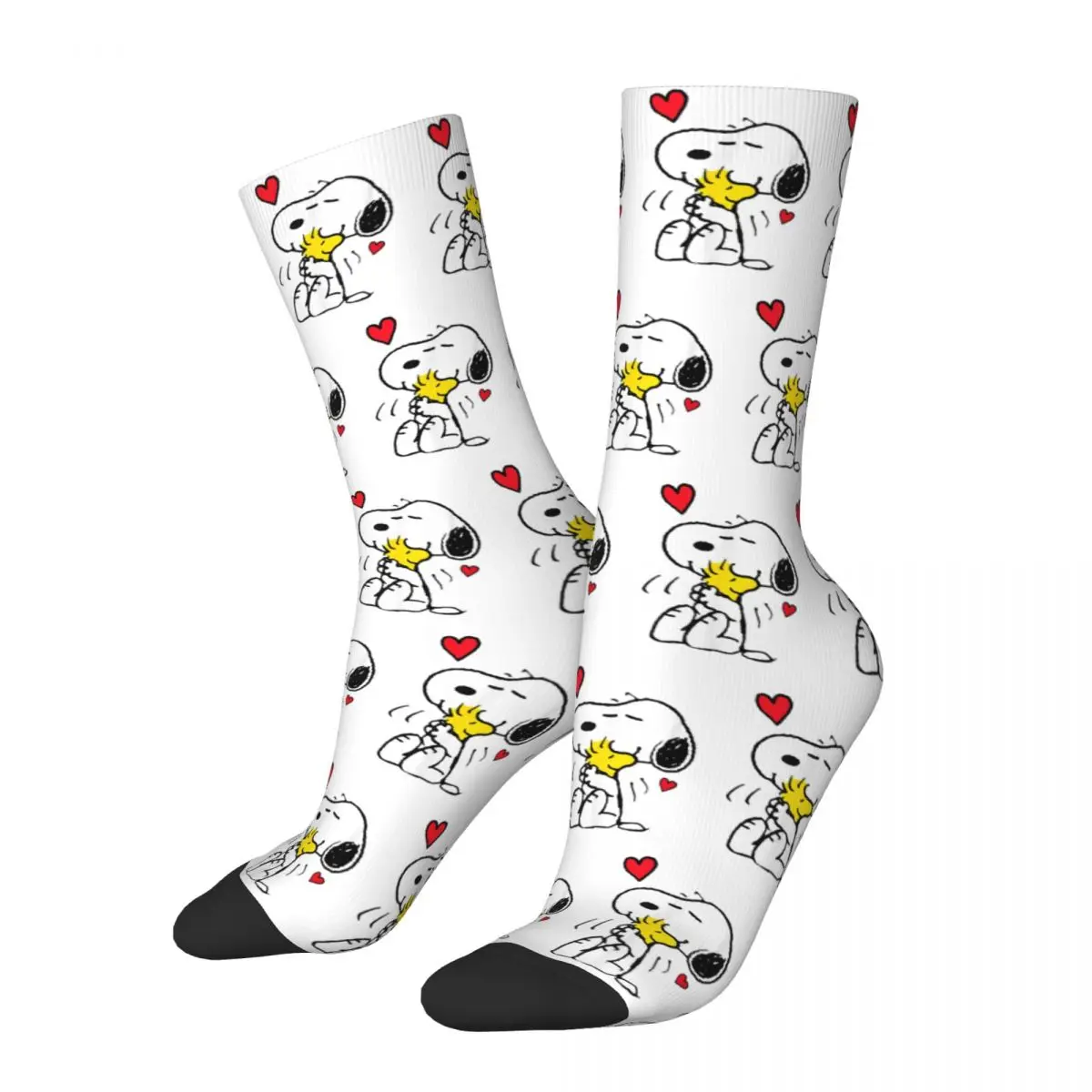 Calcetines de Snoopy y Woodstock para hombre y mujer, calcetín Unisex de tubo medio para monopatín, absorbe el sudor