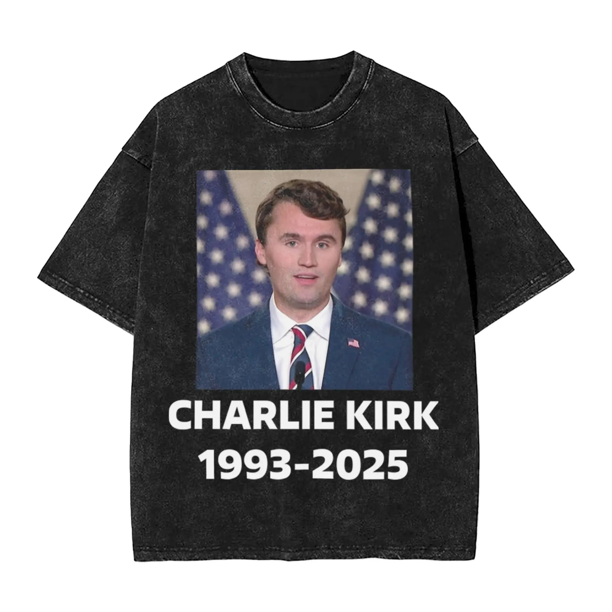 T-shirt lavata streetwear Charlie Kirk T-shirt in cotone morte T-shirt per il tempo libero per magliette estive maschili Y2K con motivo basic