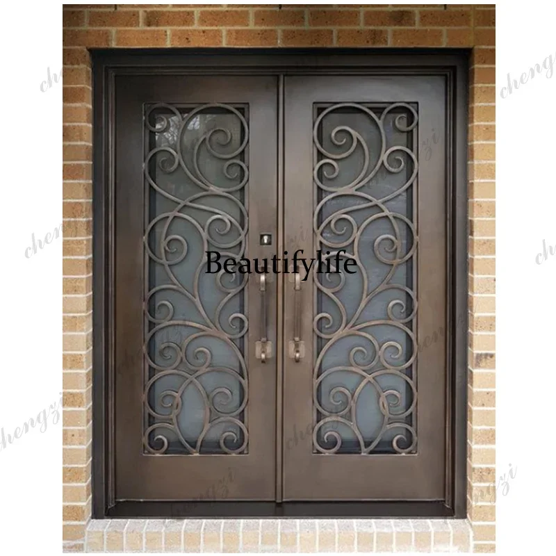 F181 Customization High Quality Modern Iron Double Door Simple Iron Door Design Wrought Iron Door