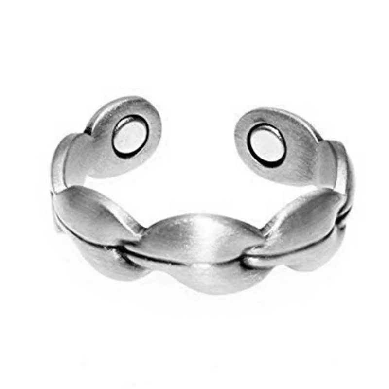 Vintage Bladeren Textuur Koperkleur Lymfedrainage Therapeutische Magnetische Open Ring Magnetische Therapie Ringen Voor Mannen Vrouwen