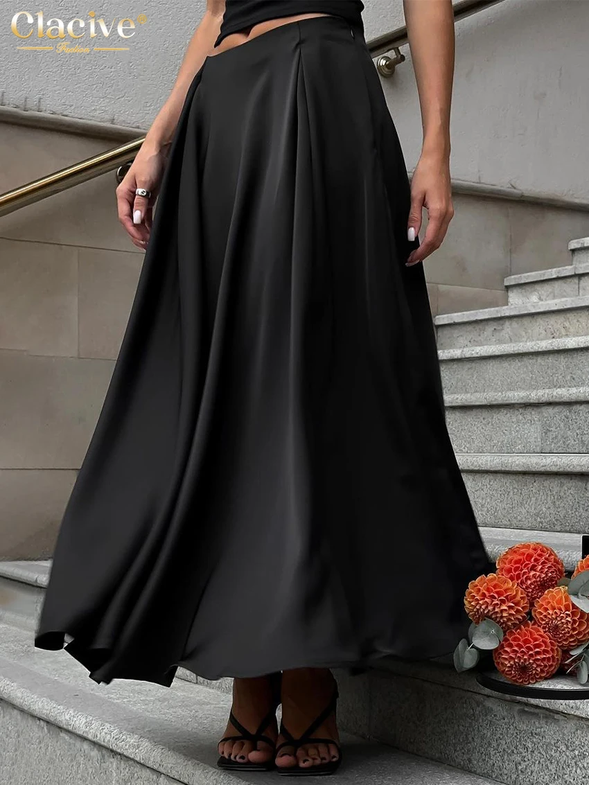 Clacive Casual Loose Black Women's Skirt Elegant Mid Waist Ankle Length Skirt Ladies Elegant Classic Skirt Female Clothing 2024