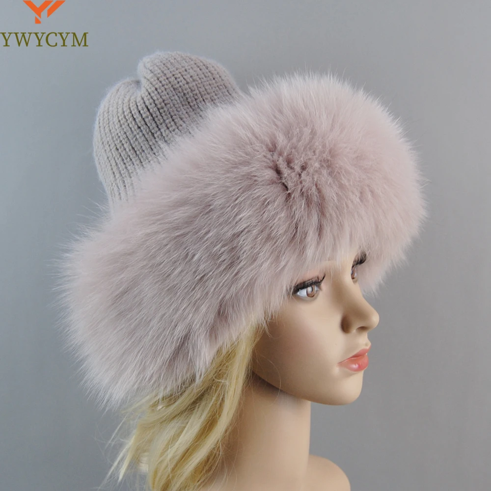 Winter Hats Women Natural Fox Fur Fuffy Warm Fashion Stylish Fedoras Knitted fur hat