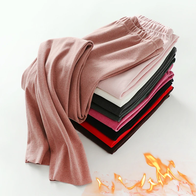 Women's Thickened Fleece Lined Autumn Pants Skin-tight Warm Trousers for Spring Autumn And Winter Cotton Base Layer Pants