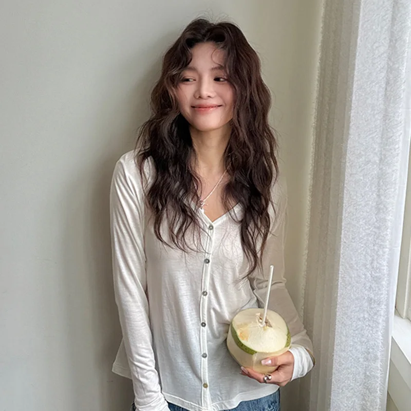

Spring and Summer Acetic Acid Cardigan Women's 2025 New Elastic Jacket Button Long-sleeved Top