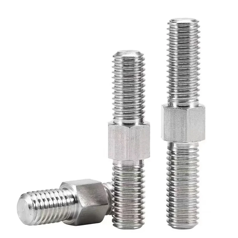 M4 M5 M6 M8 M10-M16 304 Stainless Steel Outer Hexagon Teeth Bolt Left and Right Conversion Double-End Thread Rod Stud Bolt Nut