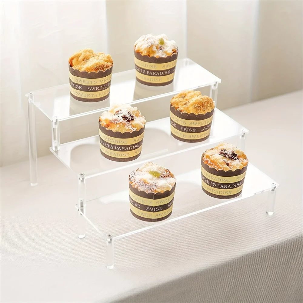 Multi-Layer Acrylic Display Stand Pottery Storage Rack Doll Clay Figurine Display Stand Transparent Ladder Makeup Organization