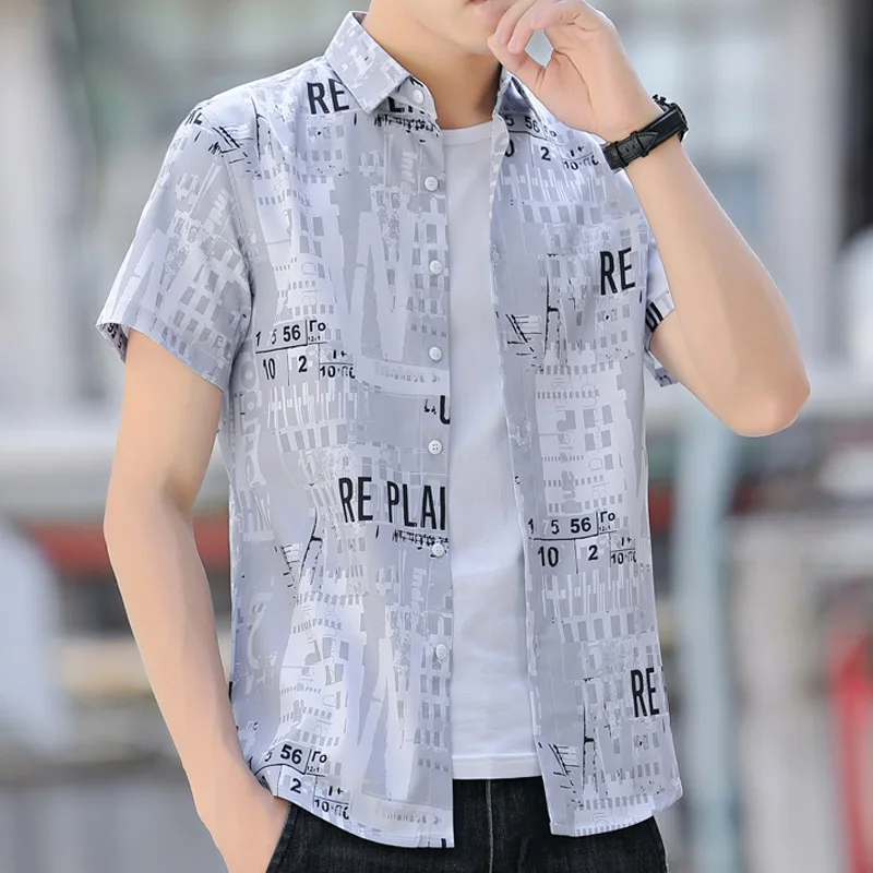 

European Style 3D Digital Printing Casual Short Sleeve Shirt Men Summer New High Quality Silky Comfortable Elastic Chemise Homme