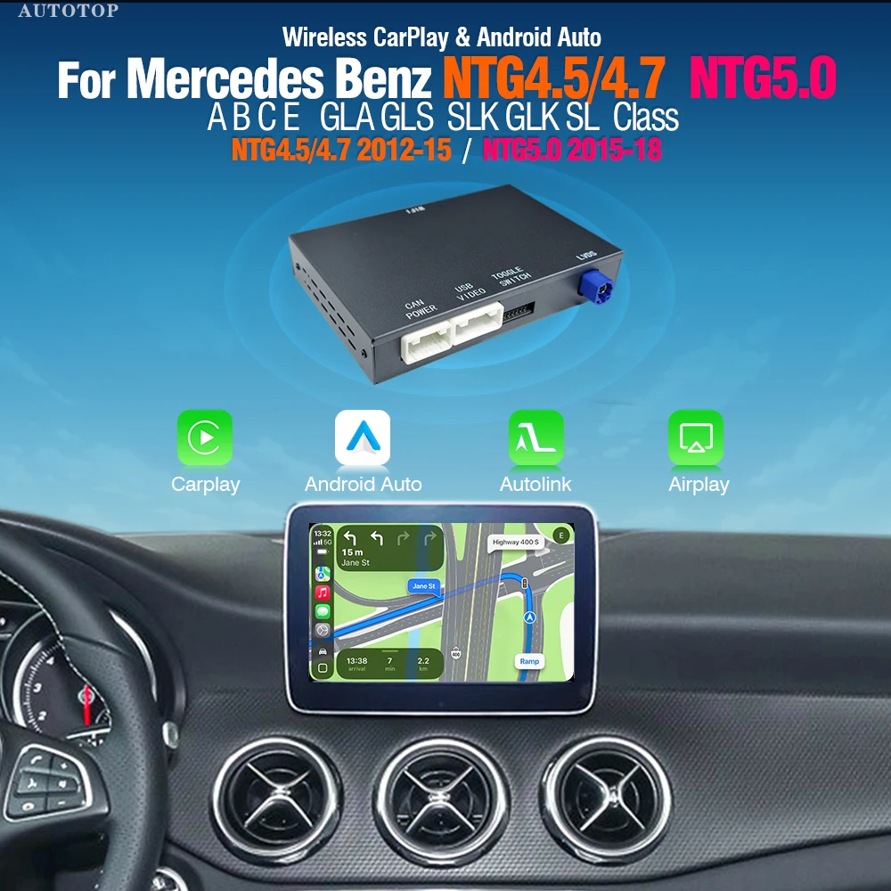 Bezprzewodowy interfejs AUTOTOP CarPlay Android Auto do Mercedes Benz NTG4.5 NTG5.0 Klasy A B C E W204 W212 W176 W246 GLA CLA GLK ML SLK CLS NTG4.0 NTG4.5 NTG5.0 Dekoder Multimedialny Zestaw do