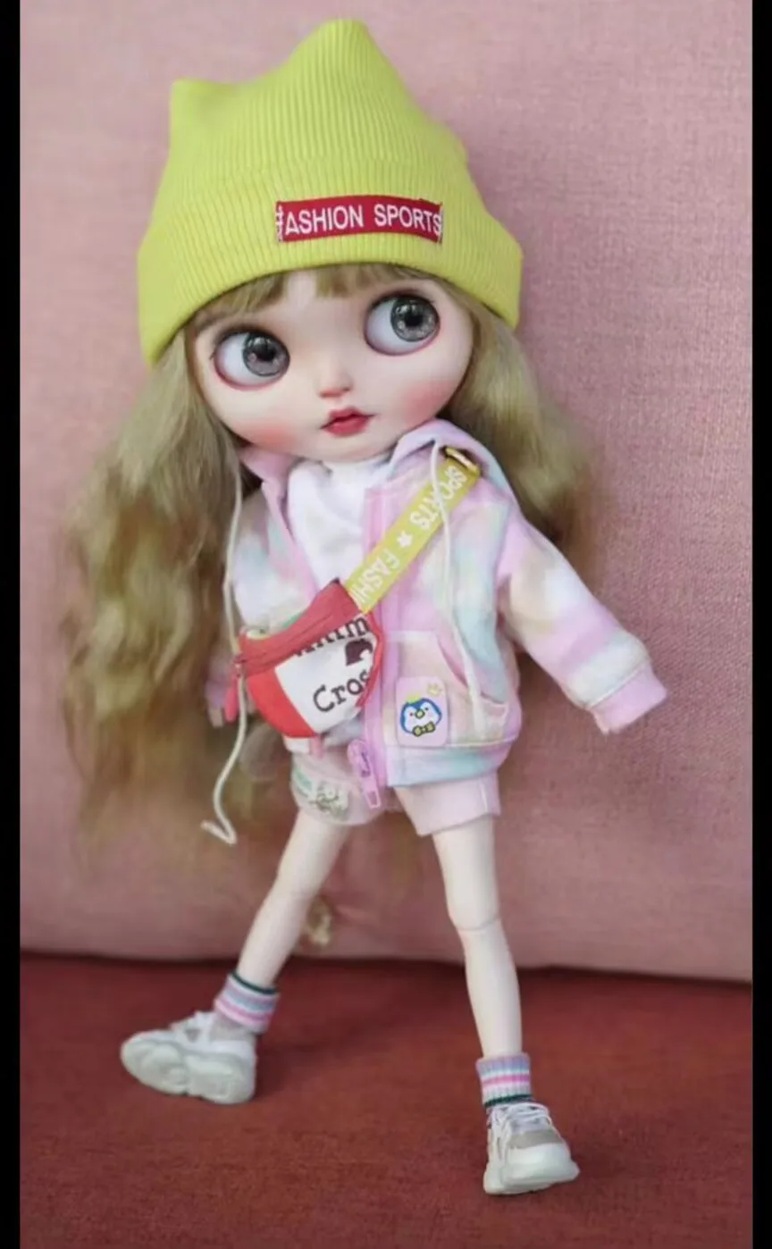 6pcs 2025 sporty Blythe/Landoudou Coat, T-shirt, shorts, hat, bag, socks  1/6 30cm(Fit for  azone,Pullip,Ob22/24/26, Licca)