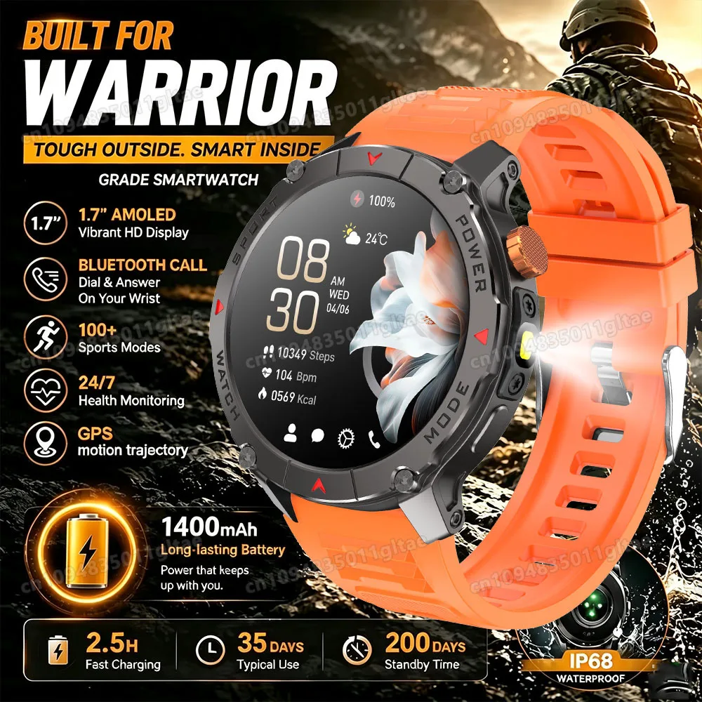 T-RX4 Outdoor Smart Watch GPS Tracking 1200Mah ECG Health Monitoring LED Flashlight Sports 10ATM Waterproof Smartwatch Men HT30