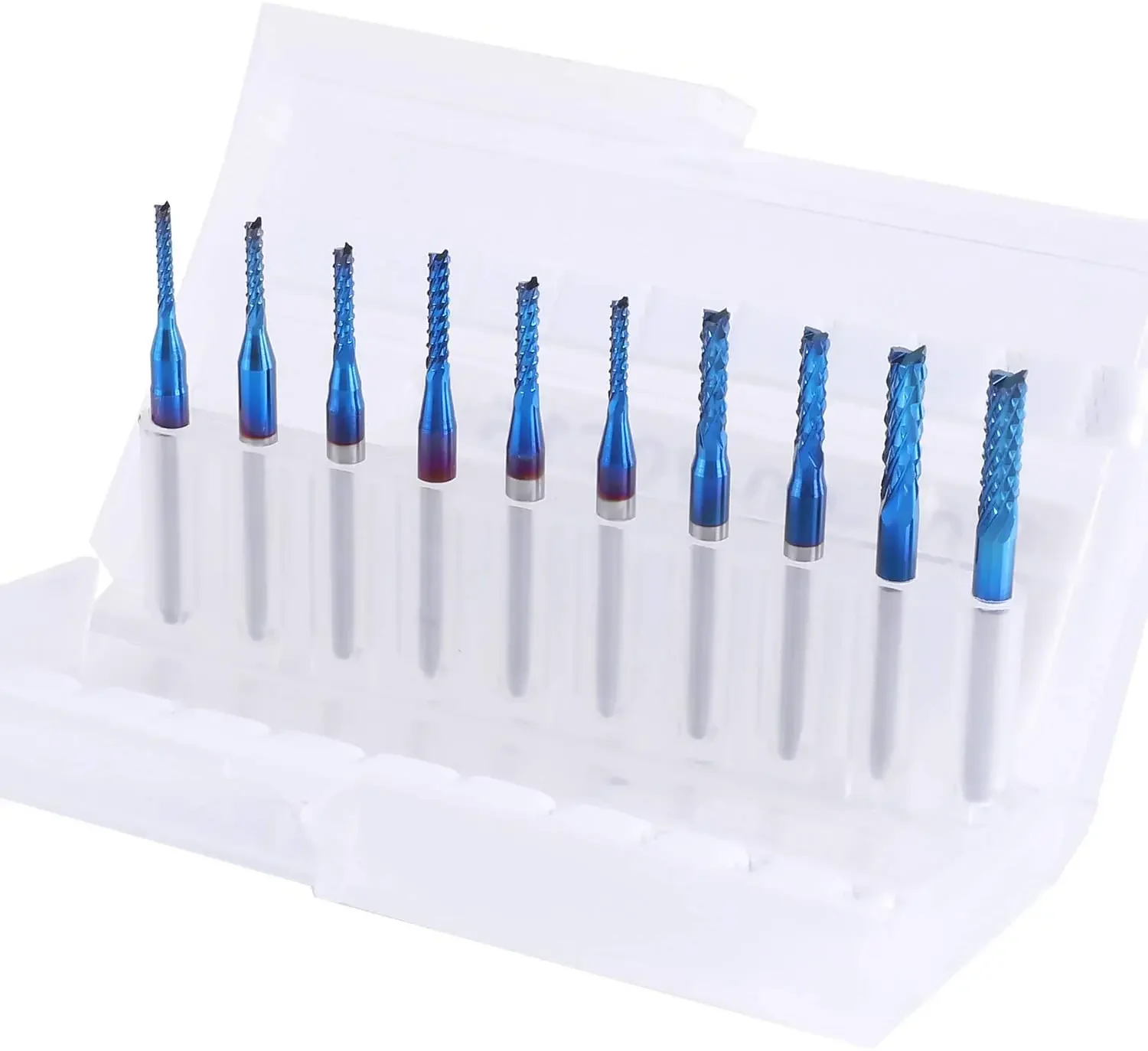 Binoax ดอกกัดสำหรับโรงสีเคลือบสารเคลือบผิวนาโนสีฟ้า10ชิ้นก้านขนาด1.5-3.175มม. 1/8"