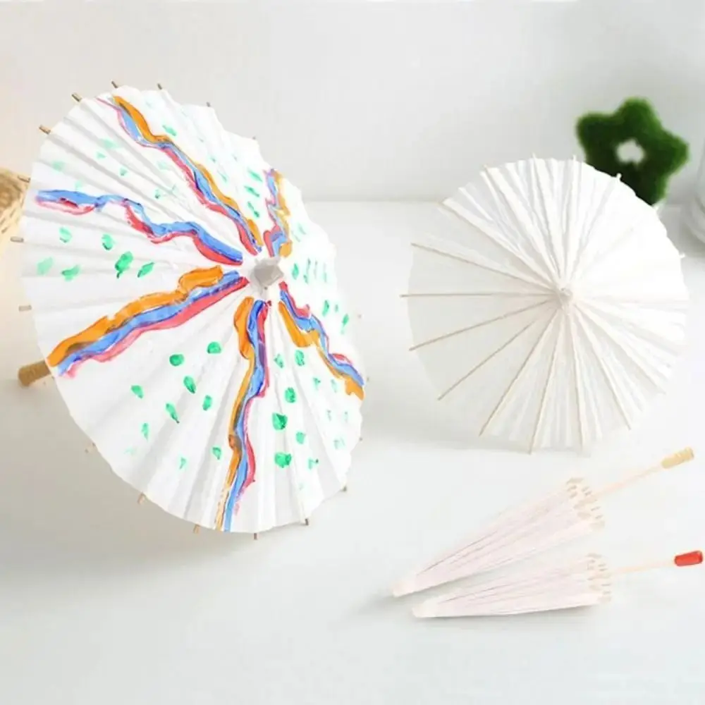 1Pcs Dia 20/30/40/60cm Paper Umbrella Traditional White Long-handle Painting Supplies DIY Handmade Blank Photography Prop