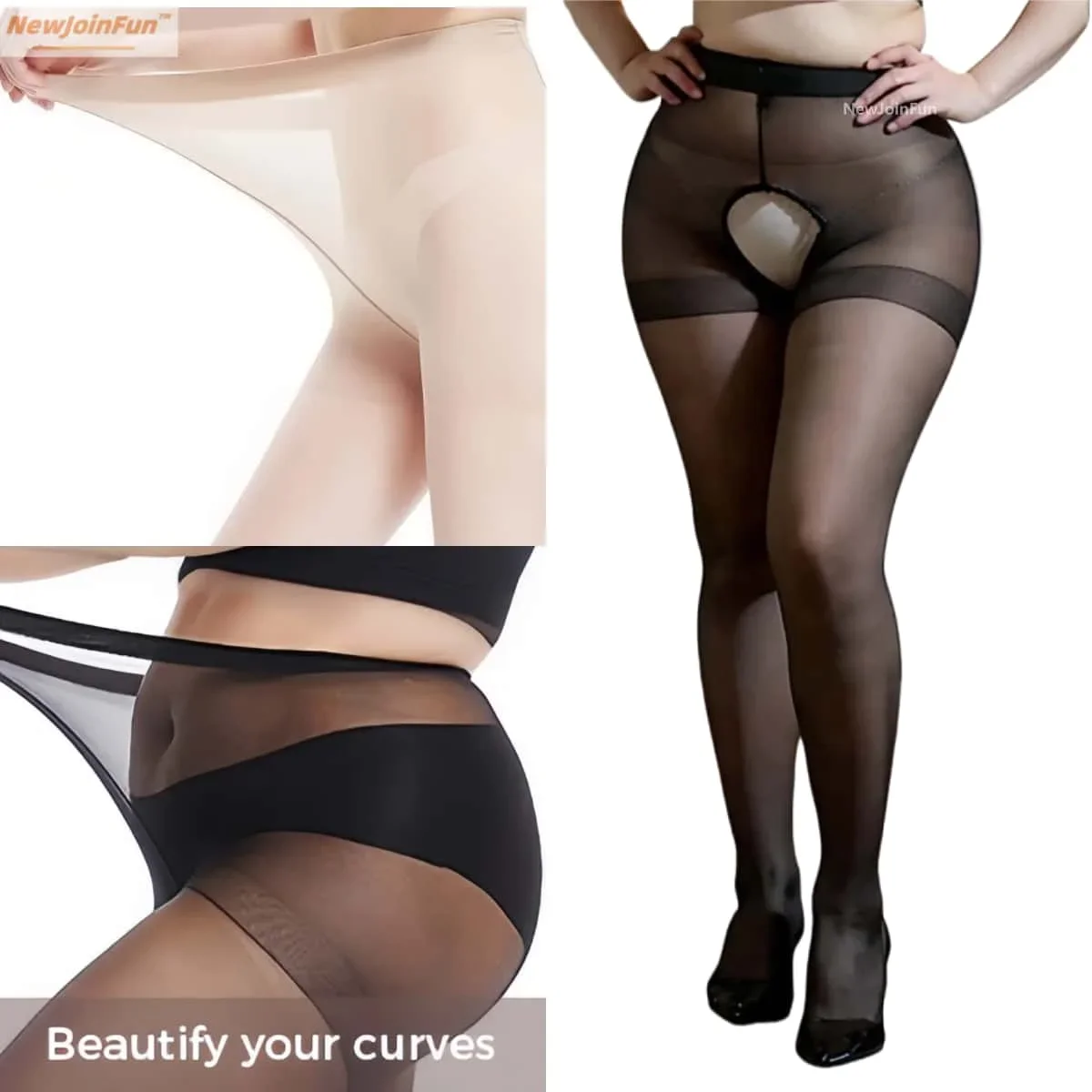 NewJoinFun 15D Thin Large Nylon Sheer Pantyhose Fat Women Tights Solid Elastic Plus Size Female Breathable Transparent Stockings