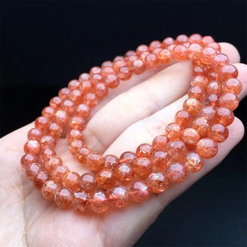 6MM Natural Gold Sunstone Triple Circle Bracelet Women Fashion Charm Crystal Healing Energy Yoga Jewelry Gift 1PCS