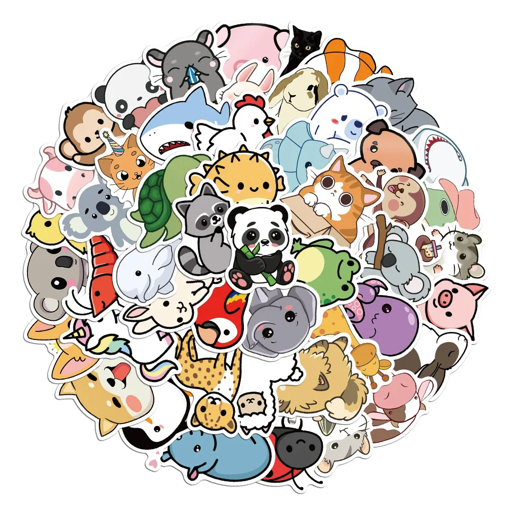 50pcs Cute Little Animal Sticker Pack Waterproof Laptop Skin Cute Phone Case Kawaii Packaging Art Supplies Stationery