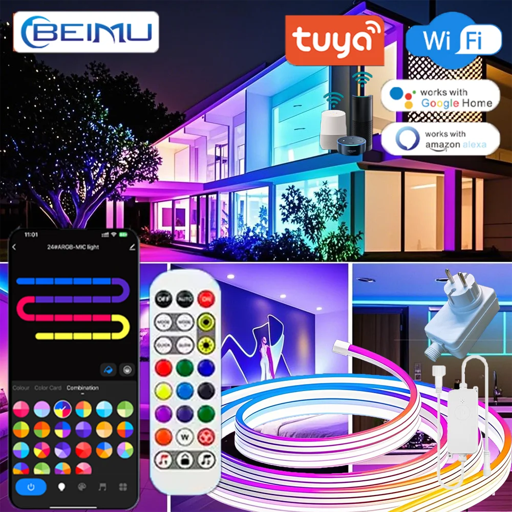 

BEIMU TUYA WIFI LED Neon Strip Lights 5M 10M Flexible Waterproof Music Sync With Voice Control Support Smat Life For Home Decor