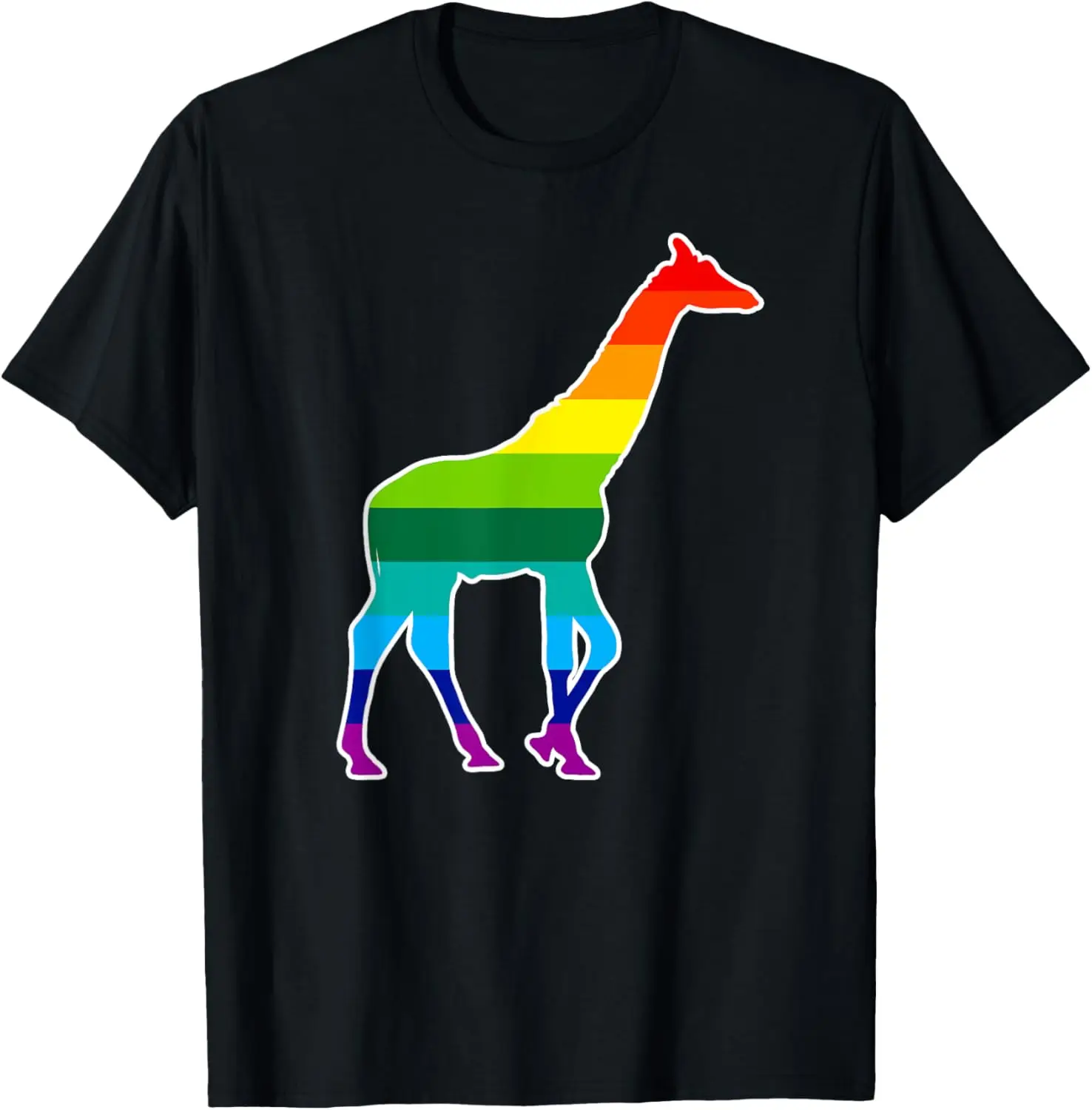 

Rainbow Giraffe Silhouette Graphic Tee Breathable Cotton T-Shirt for Men Trip