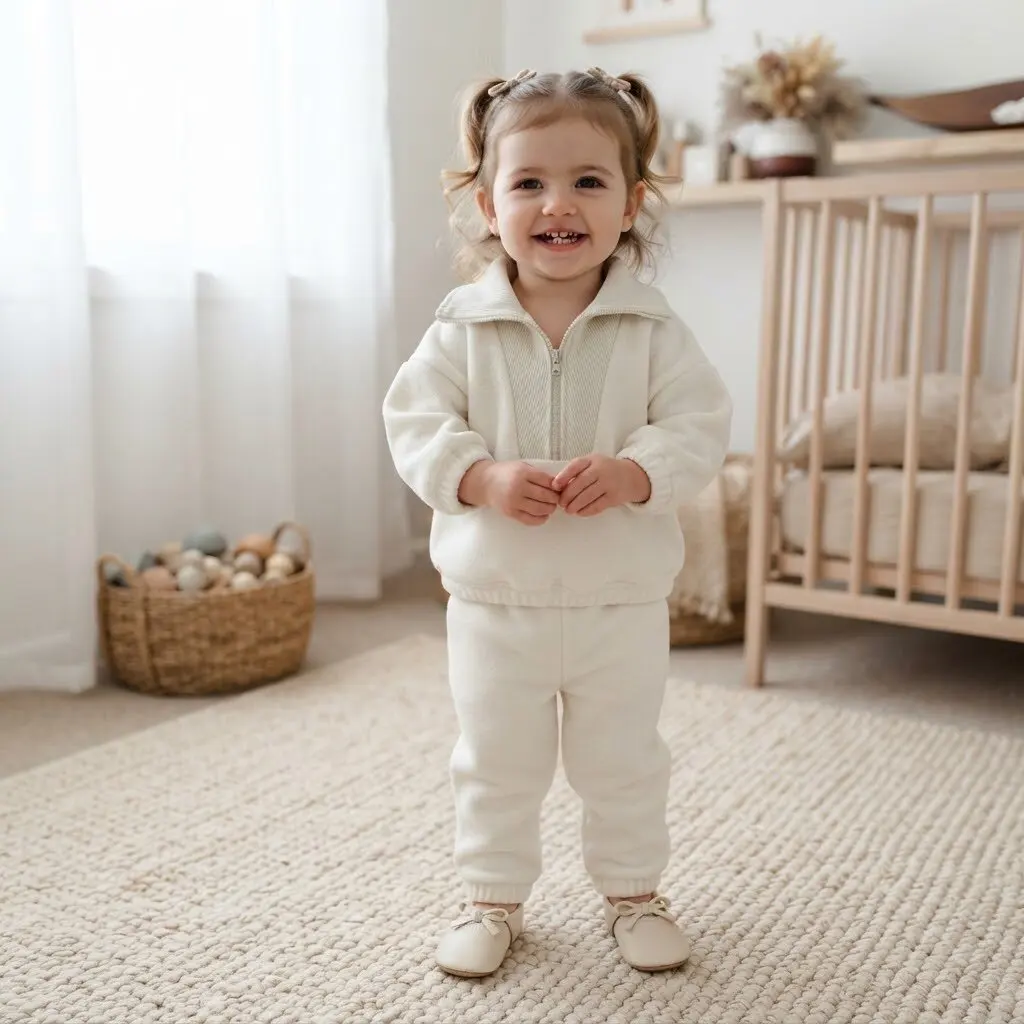 Unisex Baby 2Pcs Velvet Outfit Solid Half Zip Lapel Sweatshirt Elastic Cuff Jogger Pants Toddler Soft Warm Autumn Clothes Set