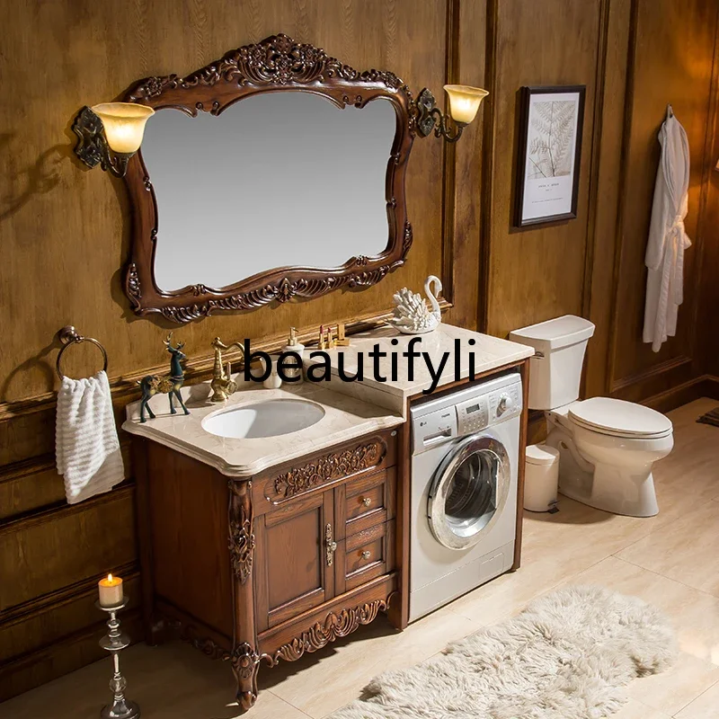 

ss25 Smart mirror cabinet Solid wood double basin Bathroom cabinet European washbasin Oak washing table Integrated basin cabinet
