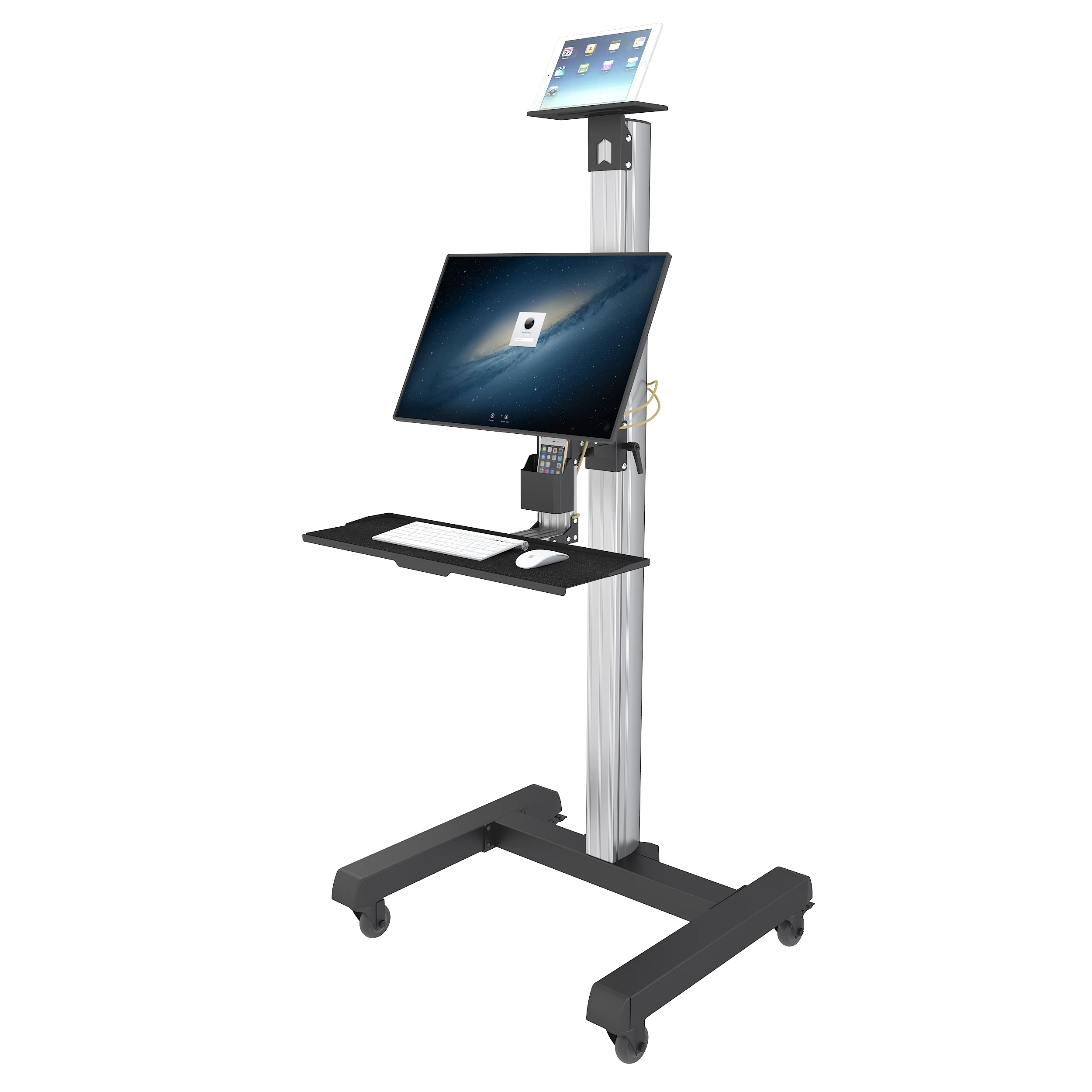 Workplace Tabletop TV Cart with Keyboard Holder & Pad Holder Rotation 360 Degree VESA 75x75 VESA 100x100