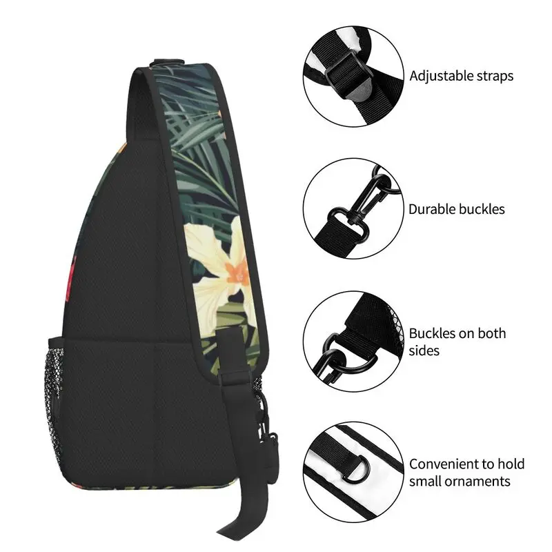 Jungle Flowers Pattern Sling Bag Men Summer Tropical Plants Leaves Shoulder Chest Crossbody Backpack Cycling Camping Daypack