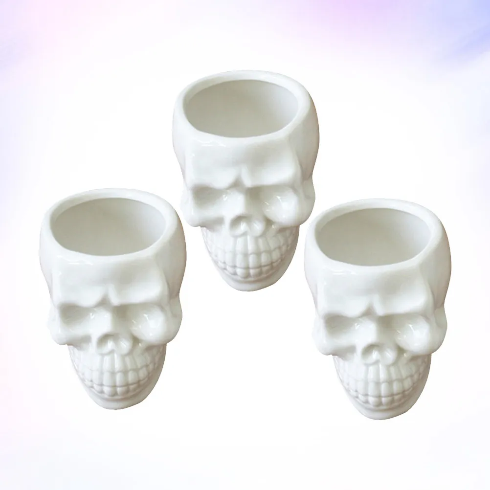 4Pcs High Quality Ceramic Skull Succulent Planter Small Plant Pots for Cactus Flowers Desktop Window Sill Bookshelf Decoration