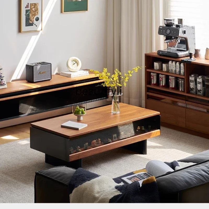 

D80 Coffee table cherry wood solid wood rock slab display with lighting atmosphere modern rectangle
