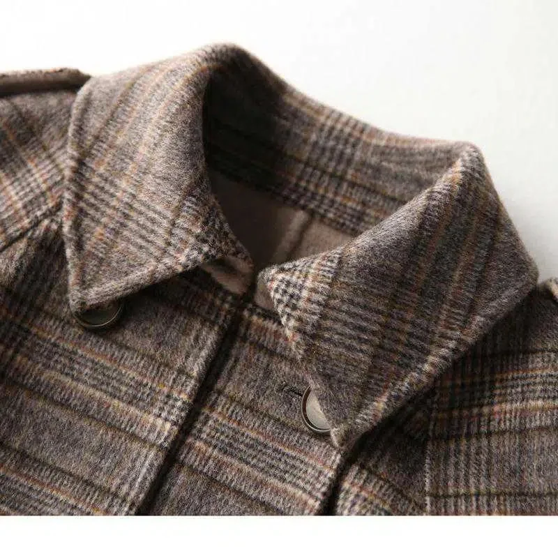 2022 Autumn and Winter New Plaid Coat Stitching Fashion Matching Slim Mid-length Double-Breasted Coat Female ins Tide Commuting