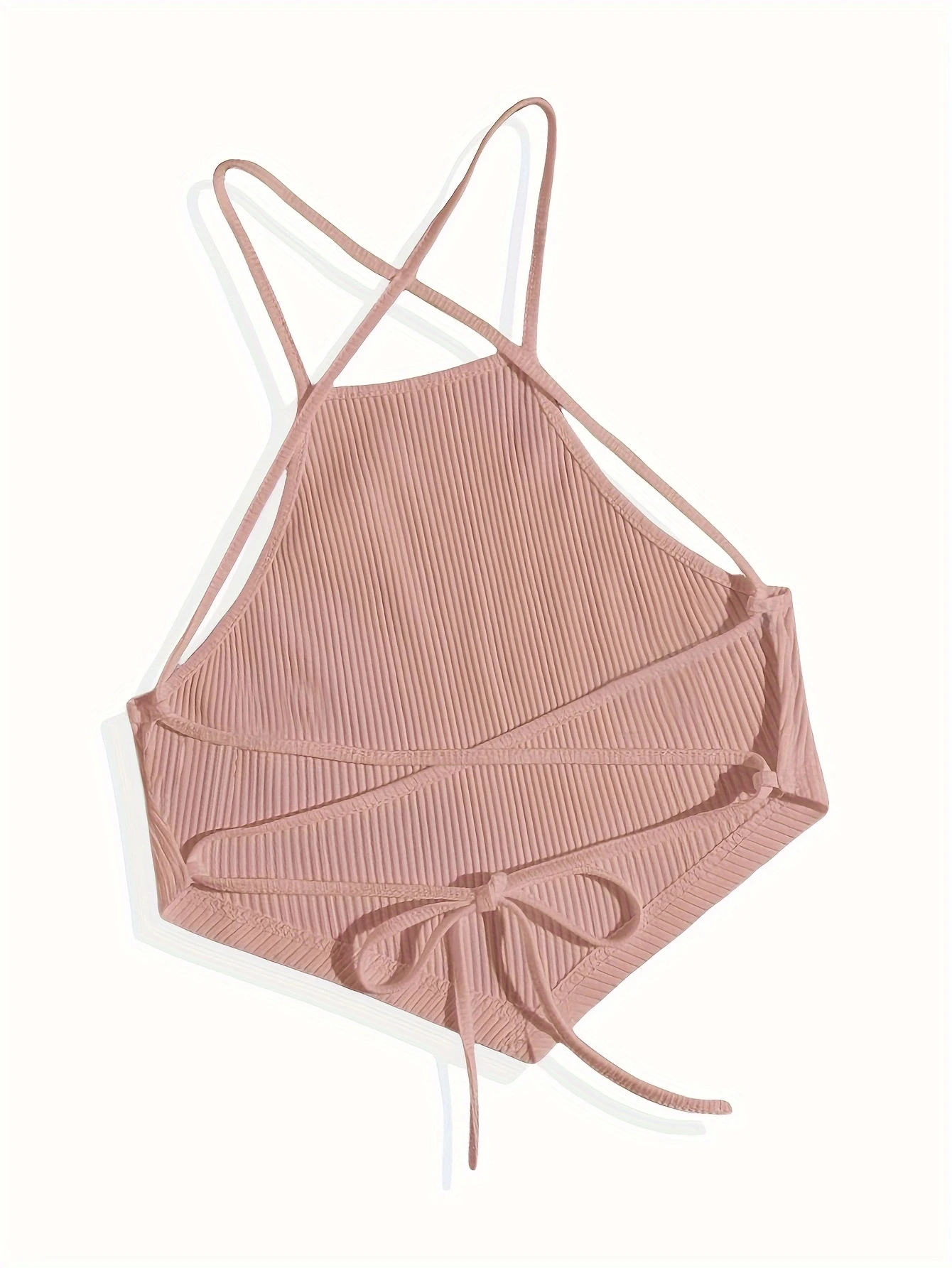 Elegantes Slingback-Oberteil aus Baumwollstrick mit überkreuzter Rückenbindung – schickes, bequemes T-Shirt und vielseitig einsetzbar – Detail 5