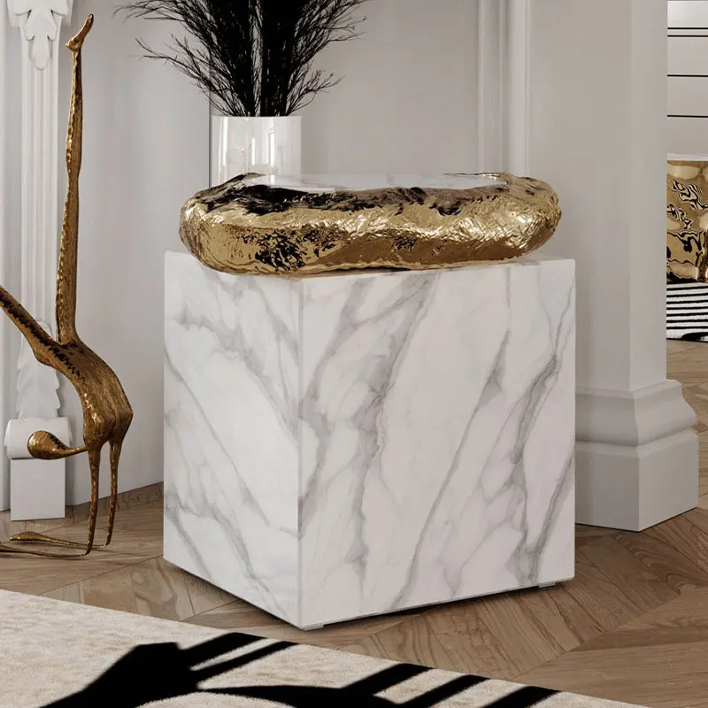 Light luxury high-end marble side table hammer pattern beating movable small table