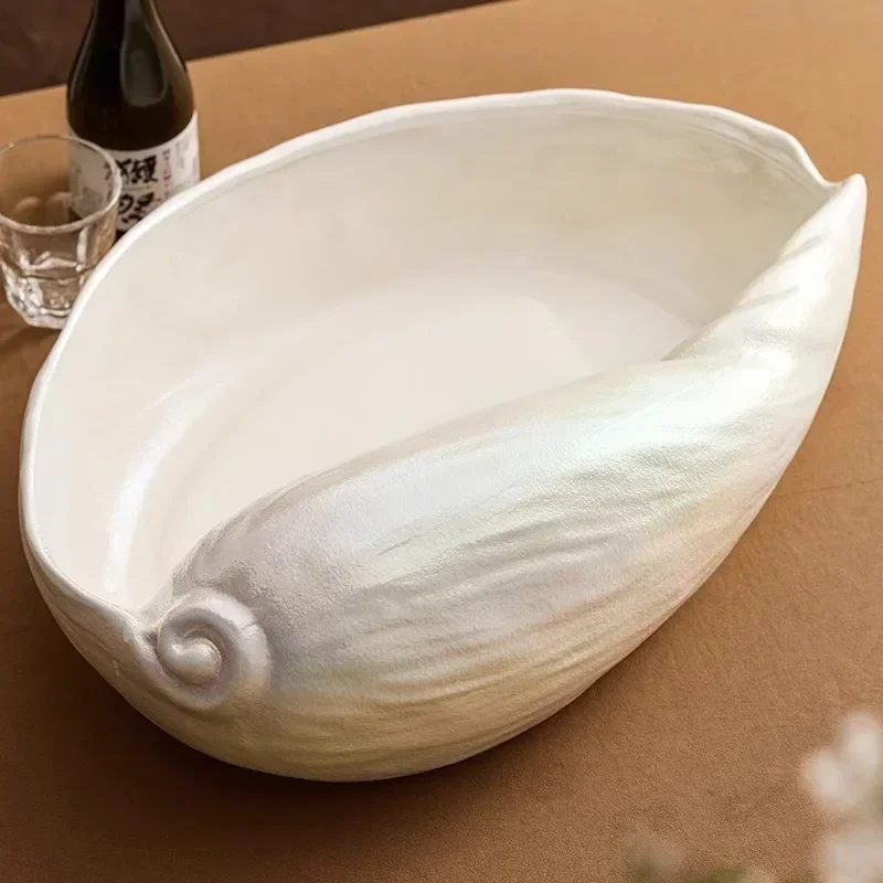Conch Ceramic Dry Ice Plate Restaurant Creative Seafood Display Plate Salmon Sashime Plate Molecular Cuisine Featured Tableware