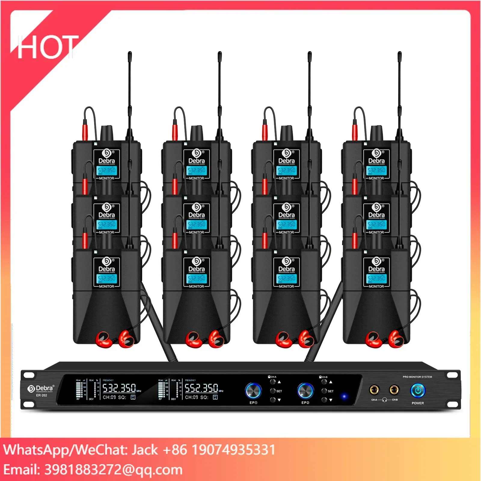

ER-202 Professional 12-Channel Wireless In-Ear Earphone System BT5.0 XLR Stage Singing Studio LED Metal Communication