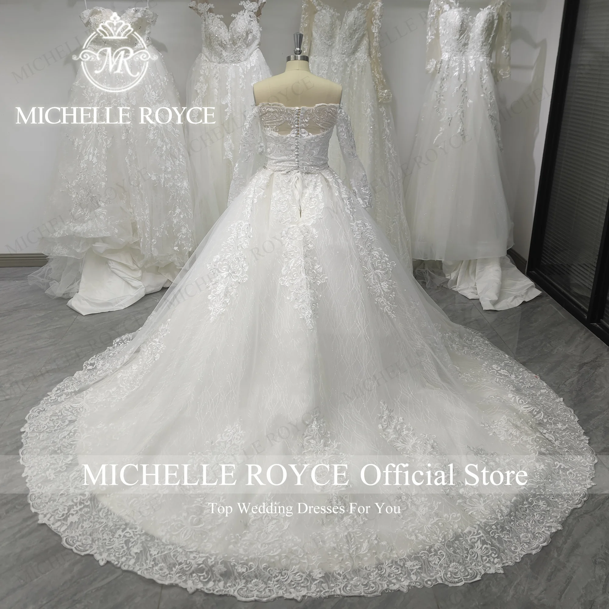 ميشيل رويس الكرة ثوب الزفاف للنساء مثير قارب الرقبة الديكور حزام التطريز خمر ثوب زفاف Vestidos De Novia