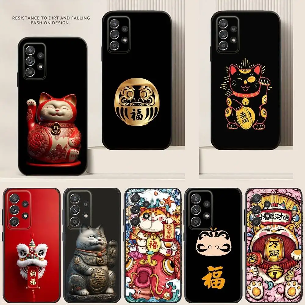 

Japanese Daruma Lucky Doll Phone Case For Samsung S24,21,22,23,30,Ultra,20,Plus,Note,10,9,5G Black soft silicone case