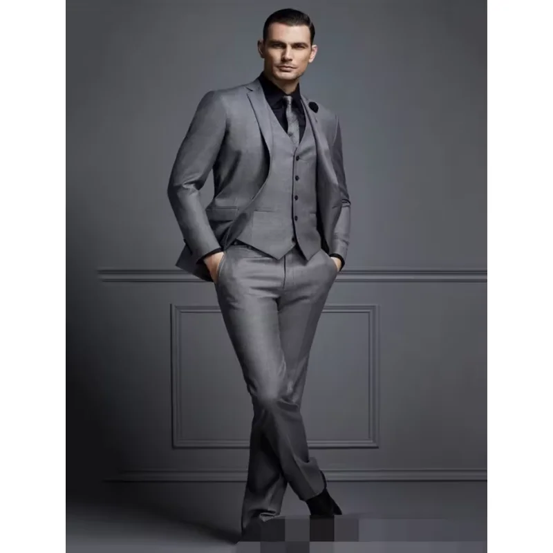 

Three-piece solid-colored single-button suit, suitable for wedding banquets, parties, business tuxedo jacket, vest, and pants