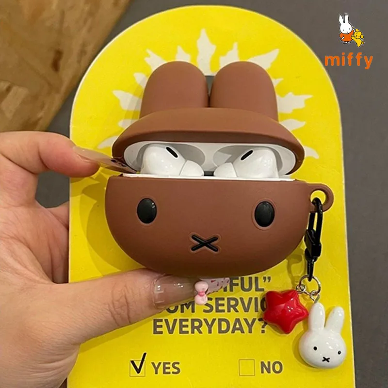 

Chocolate Color Miffy Earphone Shell Suitable for Airpods 4 3 Pro3 Cute Stereoscopic Rabbit Anti Drop Earphone Case Girls Gifts