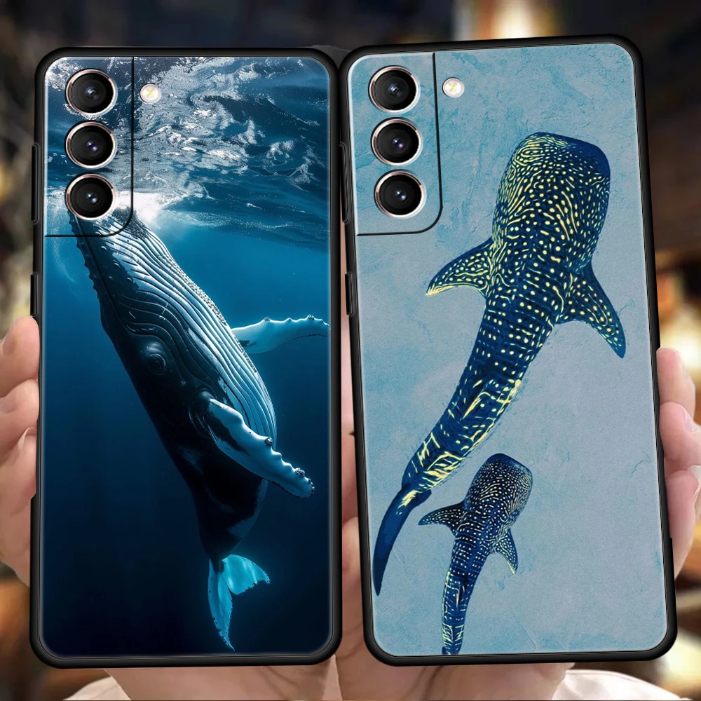 Ocean Whale Shark Swimming Phone Case For Samsung Galaxy S25 S24 S23 S22 Ultra S20 S21 FE 5G S10 S9 Plus S10E Soft TPU Cover