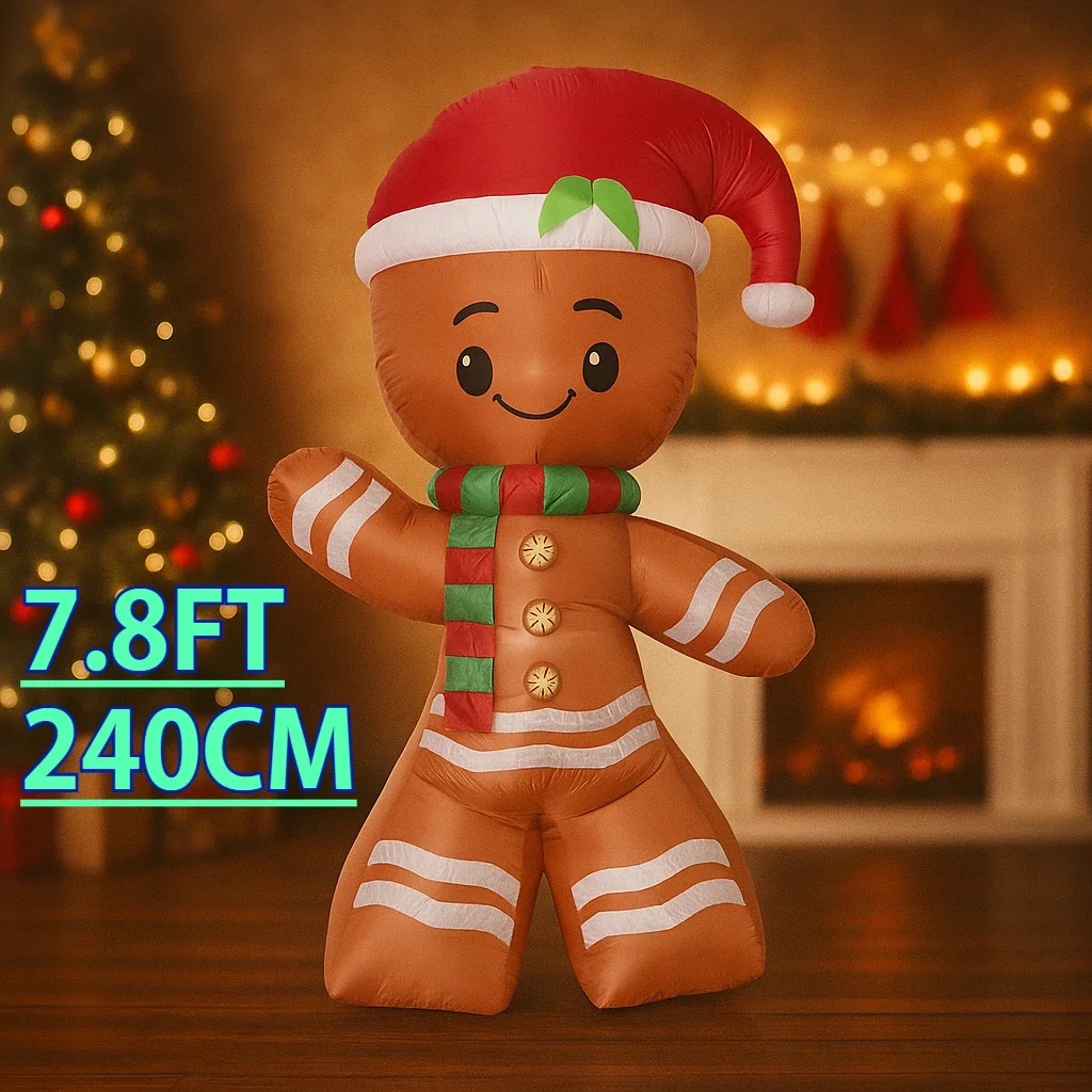 

7,8 футов Рождественское украшение для двора, светодиодный Санта-Рождественский домашний орнамент, подарок, поставка игрушек, рождественский праздник, надувной декор из пряничного человечка