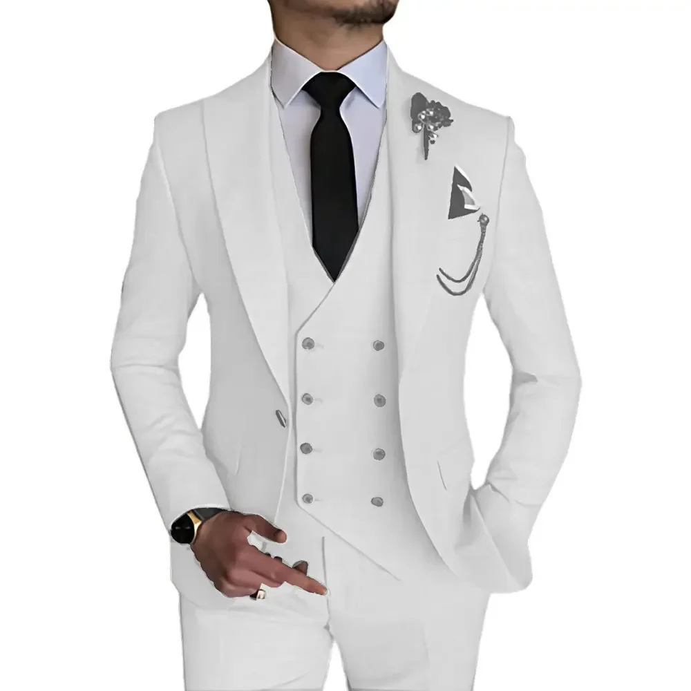 

2023 Fashion New Men Leisure Boutique Business Solid Color Wedding Suit Coat Pants Vest 3 Pcs Set Dress Blazers Jacket Trousers