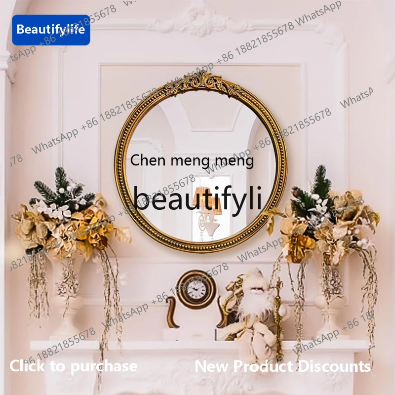 

178cqy French retro makeup mirror entrance decorative mirror light luxury living room wall hanging bathroom mirror