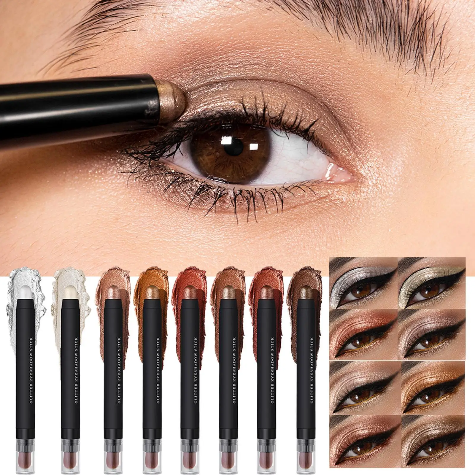 Sombra de ojos en crema, 8 piezas, juego de barras de sombra de ojos en crema, resaltador, delineador cremoso brillante para mujeres y niñas, uso de maquillaje de belleza para vacaciones