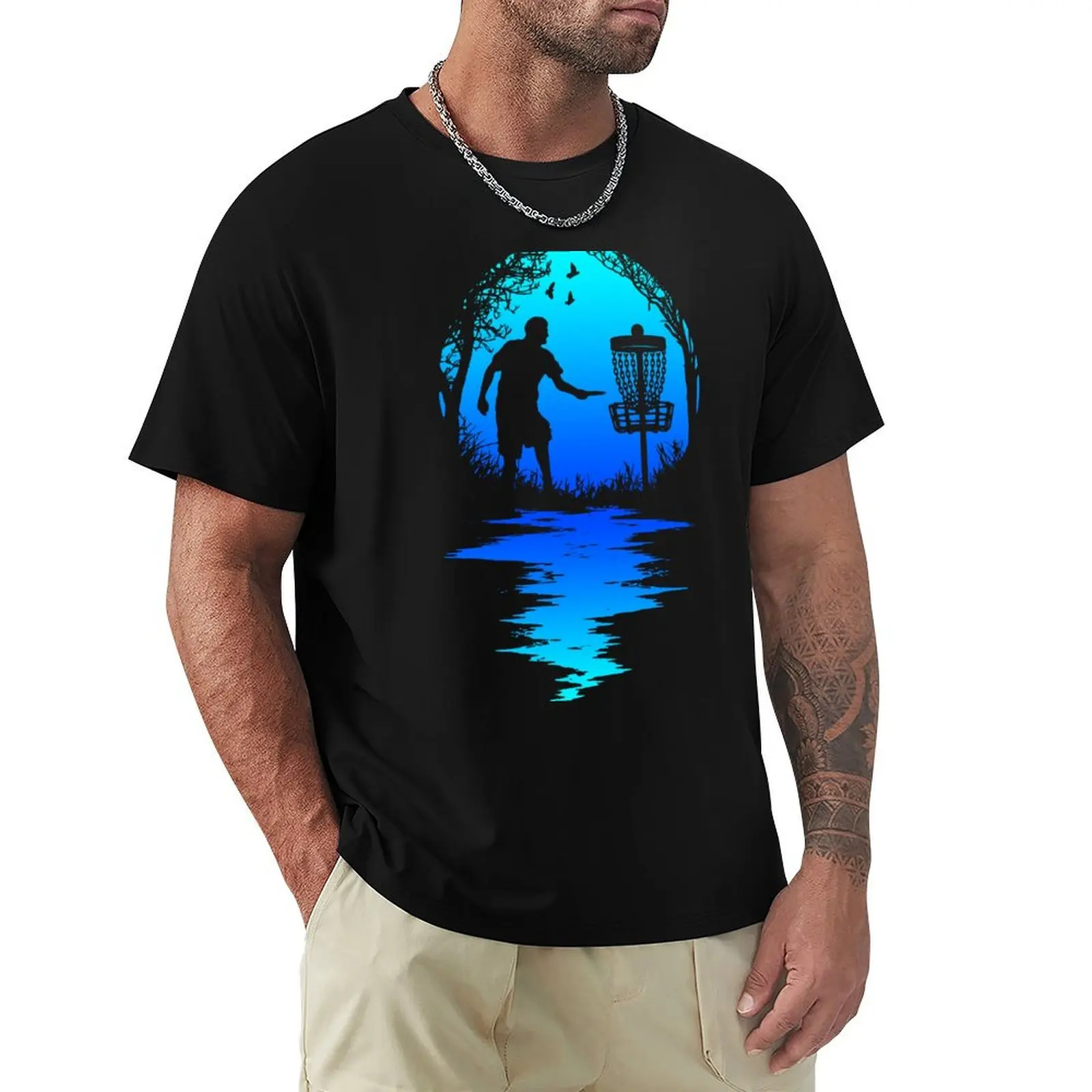 Funny Disc Golf Player Retro Sunset Silhouette T-Shirt Anti-Fade Casual Tee Shirt
