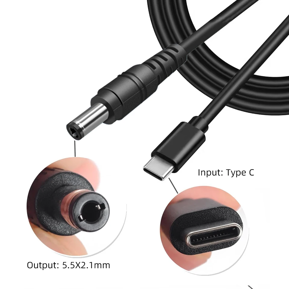 USB Type C PD to DC 5.5x2.1mm Power Supply Cable 9V 12V 15V 65W USB C Cable Adapter for LED Strip TV BOX Camera Wireless Router
