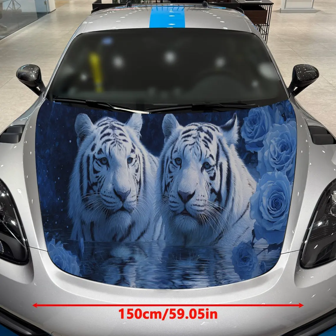 Artistic White Tiger Auto Cover Sticker, Waterproof and Self-adhesive Auto Hood Decal, Wildlife Inspired Auto Vinyl Wraps, Cool