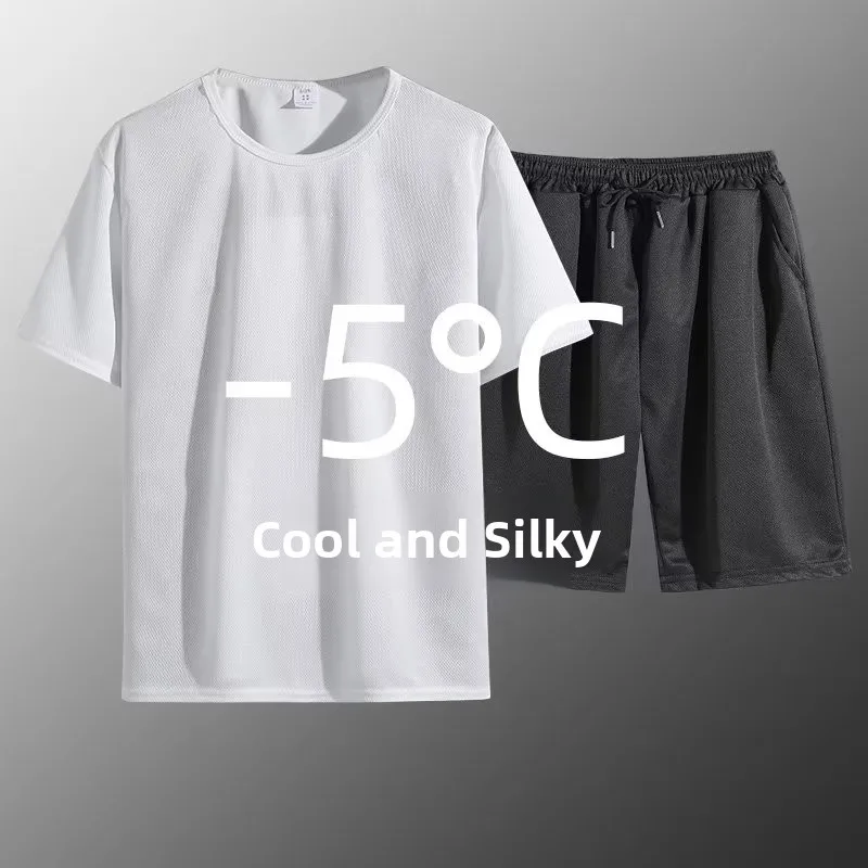 

Ice Silk Thin Casual Sports Set Women Summer New Quick Dry Elastic Short Sleeve Shorts Running Suit Two Piece Set Trendy