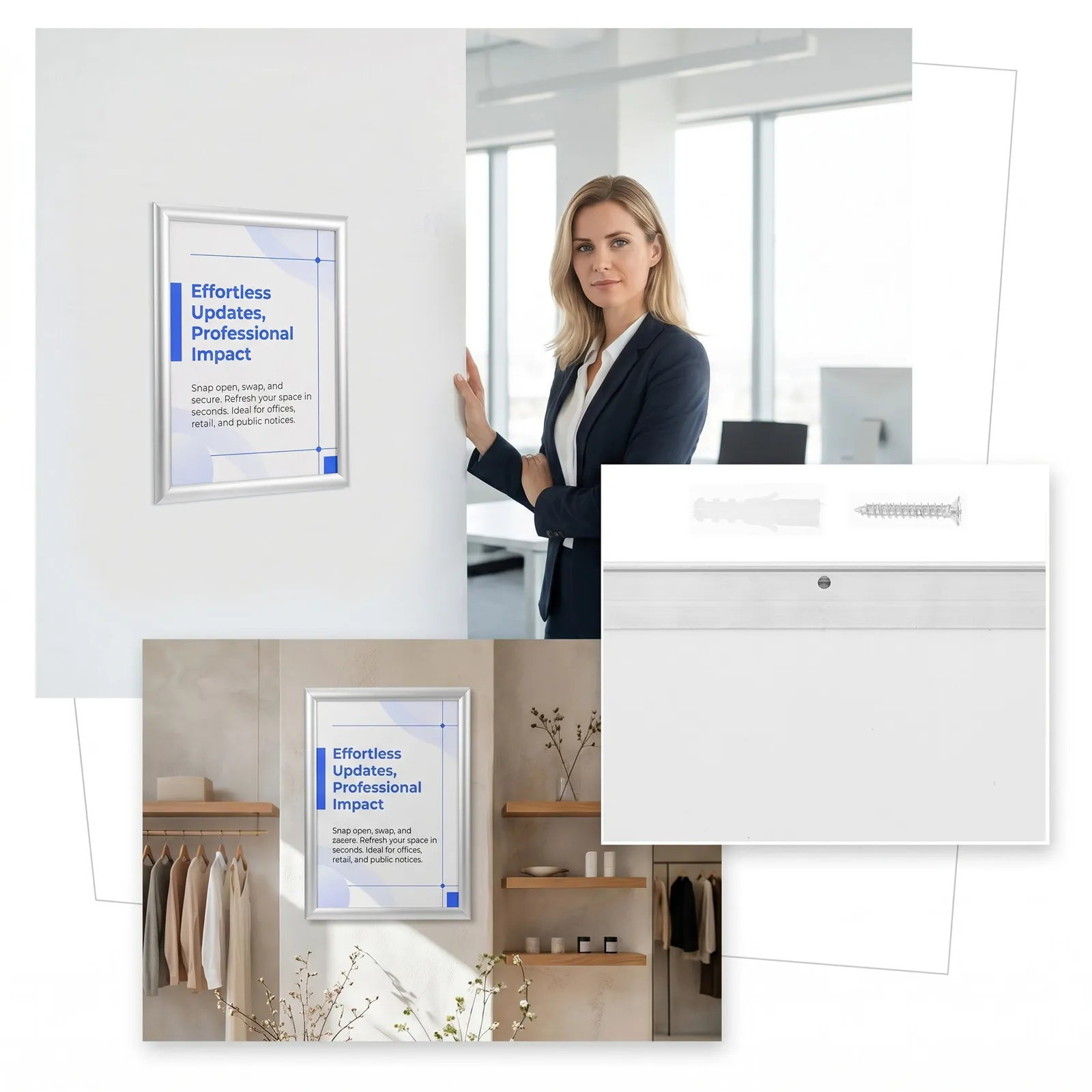 2Pack Snap Open Sign Holder Aluminum Alloy Lightweight Wall Mounted Elevator Display Frame Poster Frame Business
