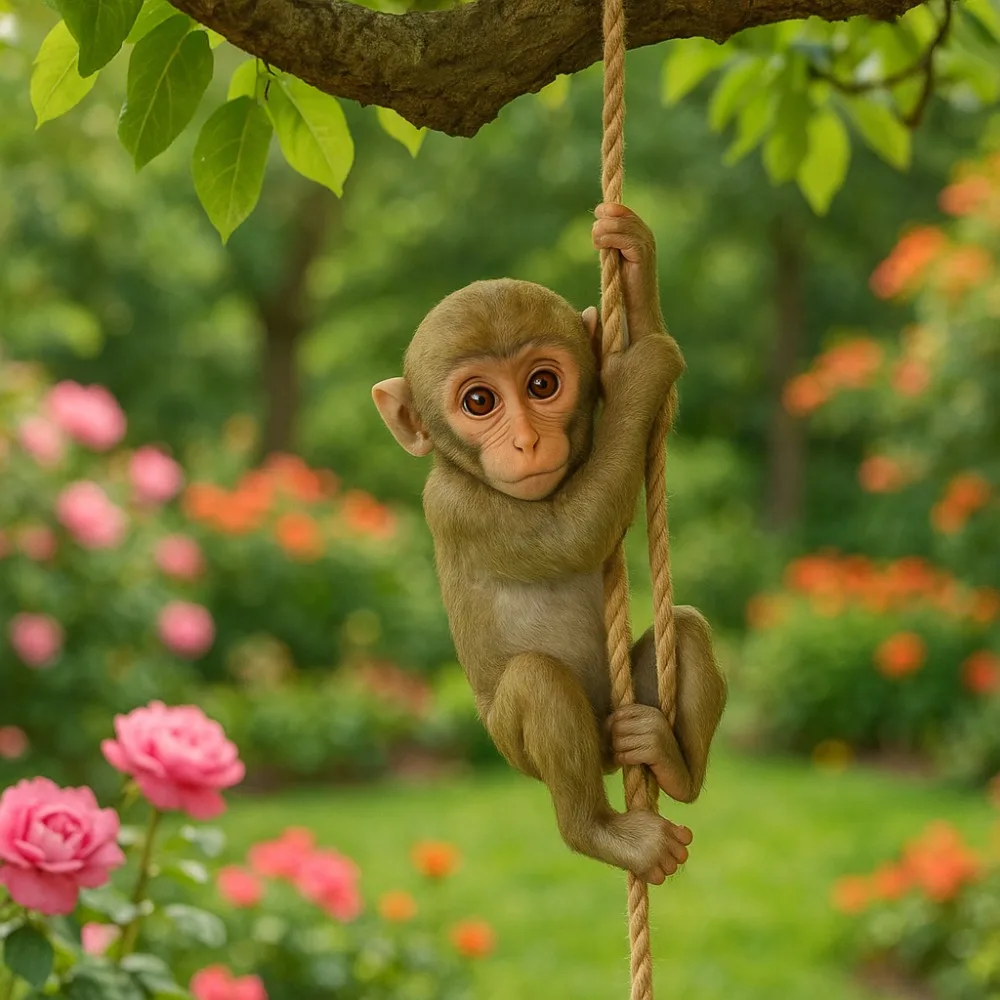 

Cute Garden Climbing Monkey Figurine Resin Crafts Weatherproof Monkey Hanging Ornament Handmade Animal Statue Plant Hanging